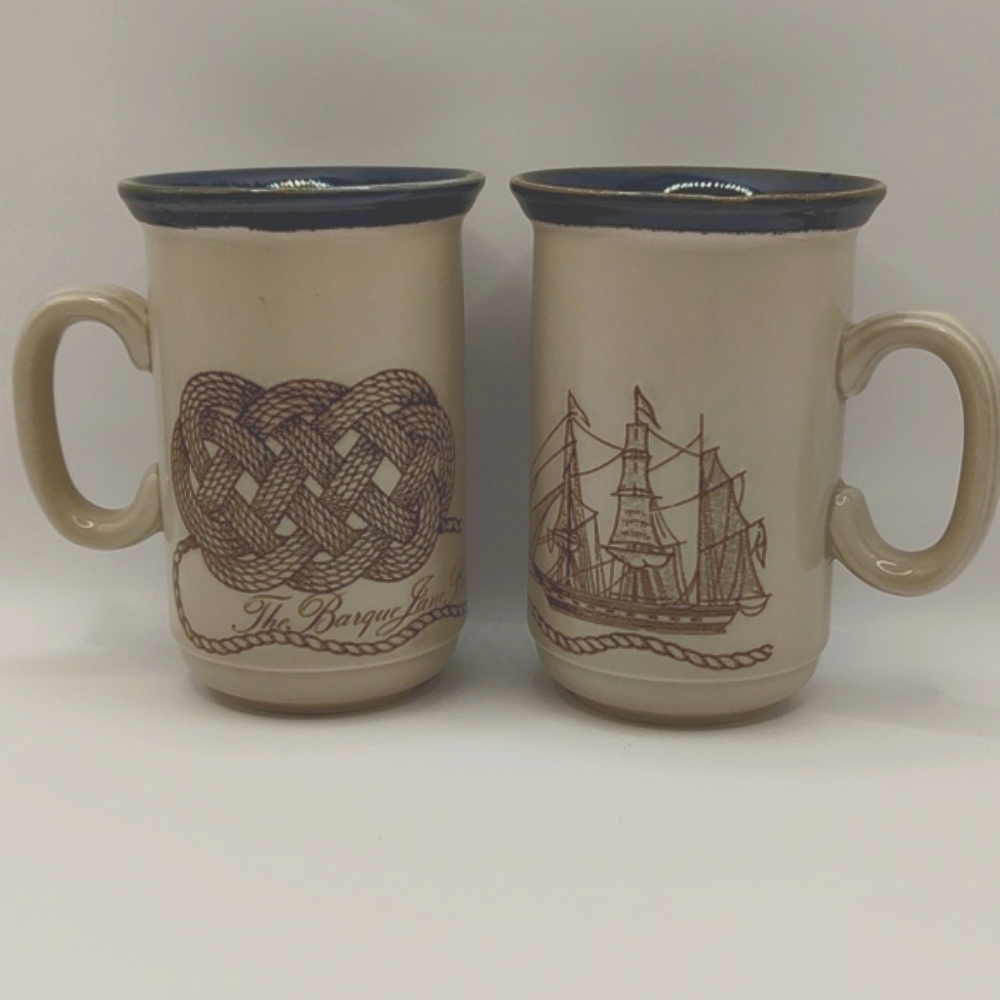 2 Vintage Churchill England The Barque Jane Blair mugs cups mug blue Boat Rope